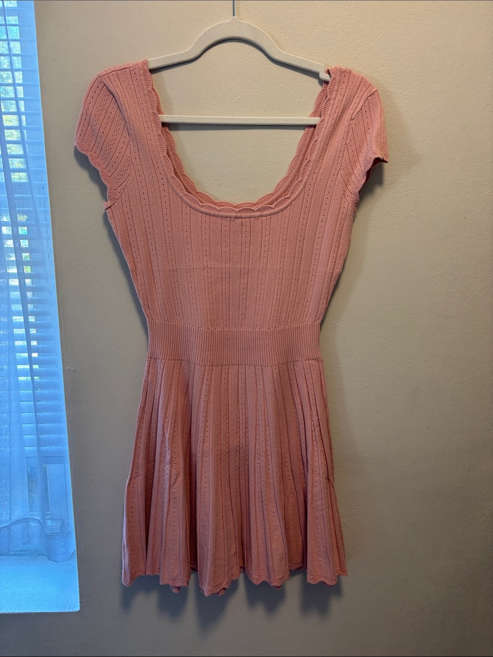 LoveShackFancy Pink pointelle Knit Scoop-Neck Mini Dress